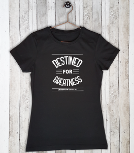 Stretch t-shirt met tekst "Destined for greatness"