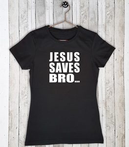 Stretch t-shirt met tekst Jesus saves bro