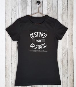 Stretch t-shirt met tekst Destined for greatness