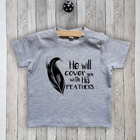 Baby t-shirt met tekst He will cover you