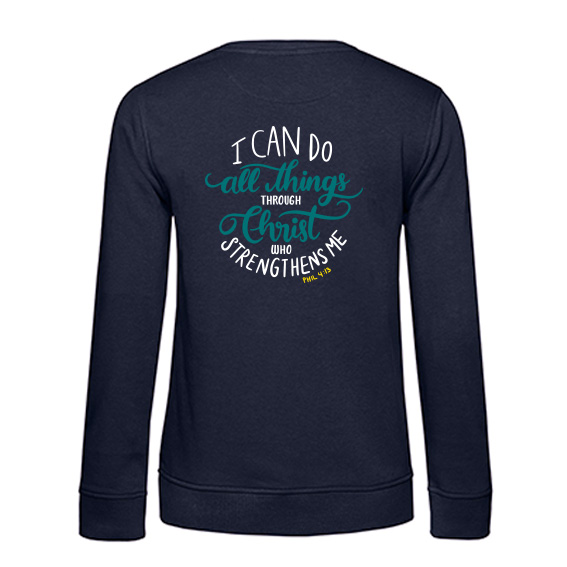 Dames Sweater I can do all things, Navy