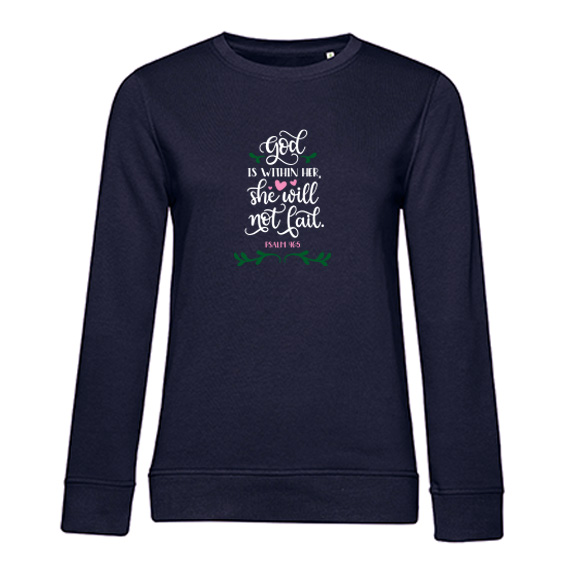 Dames Sweater God is within her, Navy