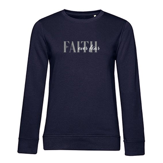Dames Sweater Faith over fear, Navy
